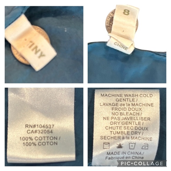 Tiny Teal Flutter Sleeve Embroidered Surplice Neckline Peplum Cotton Top Size 8 - Picture 8 of 10